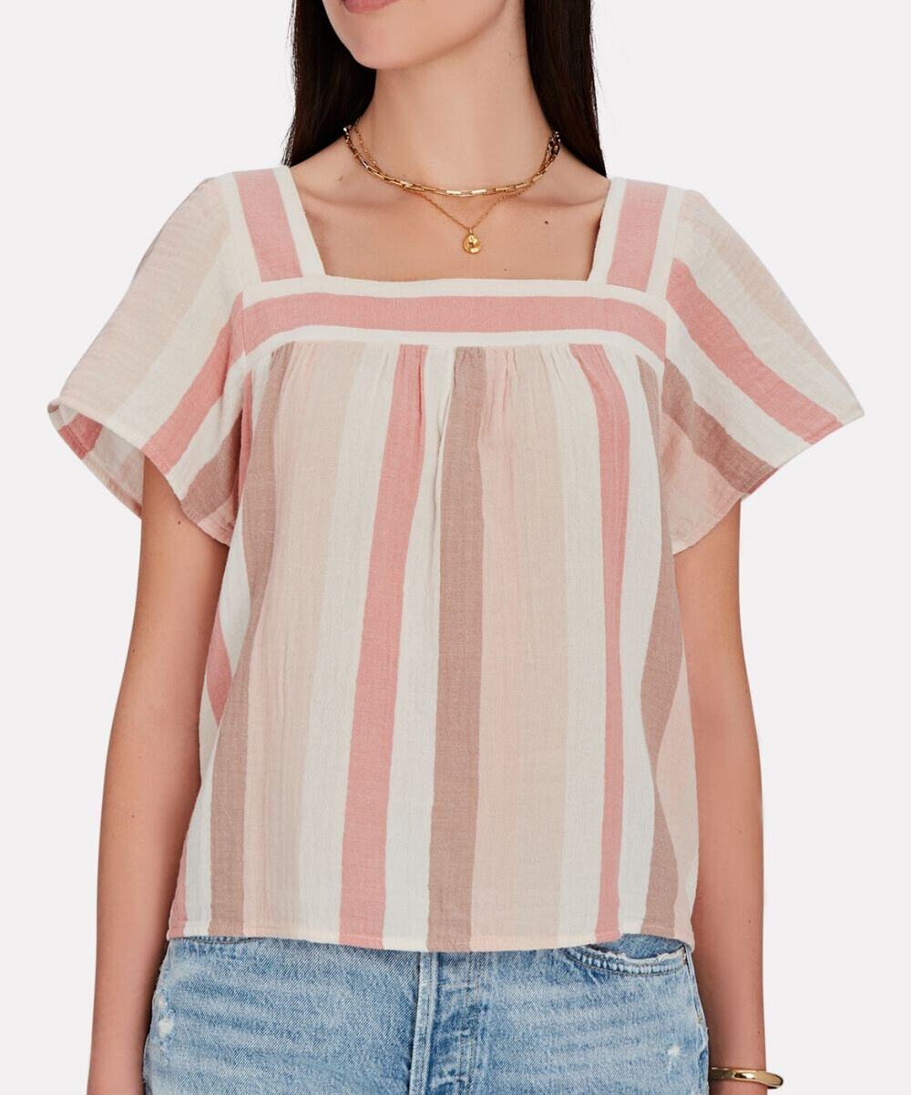 Rails Savon Stripe Popover Top Pink White Sz S
